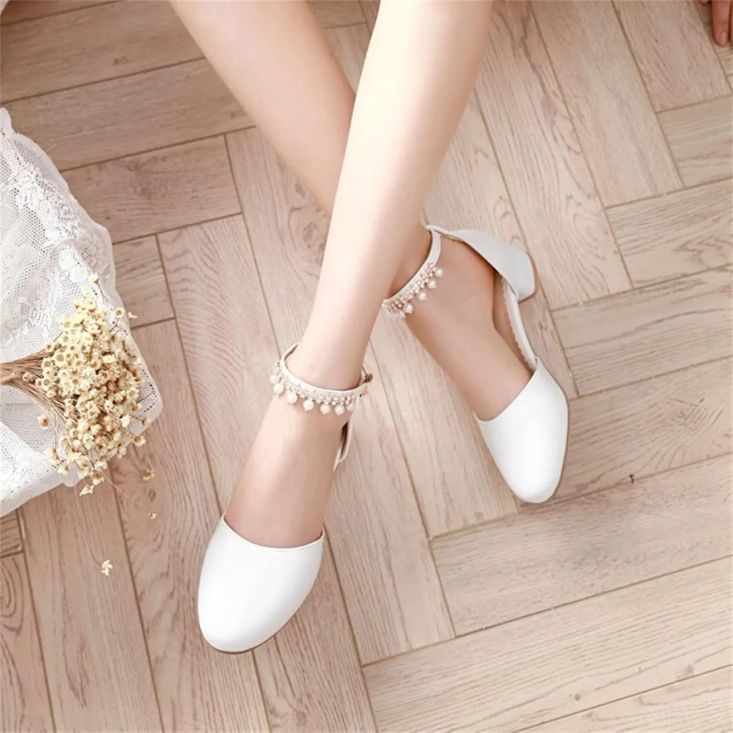 Kids Flower Girls Dress Shoes Closed Toe Chunky High Heels Mary Jane Ankle Strap Wedding Party Princess Shoes