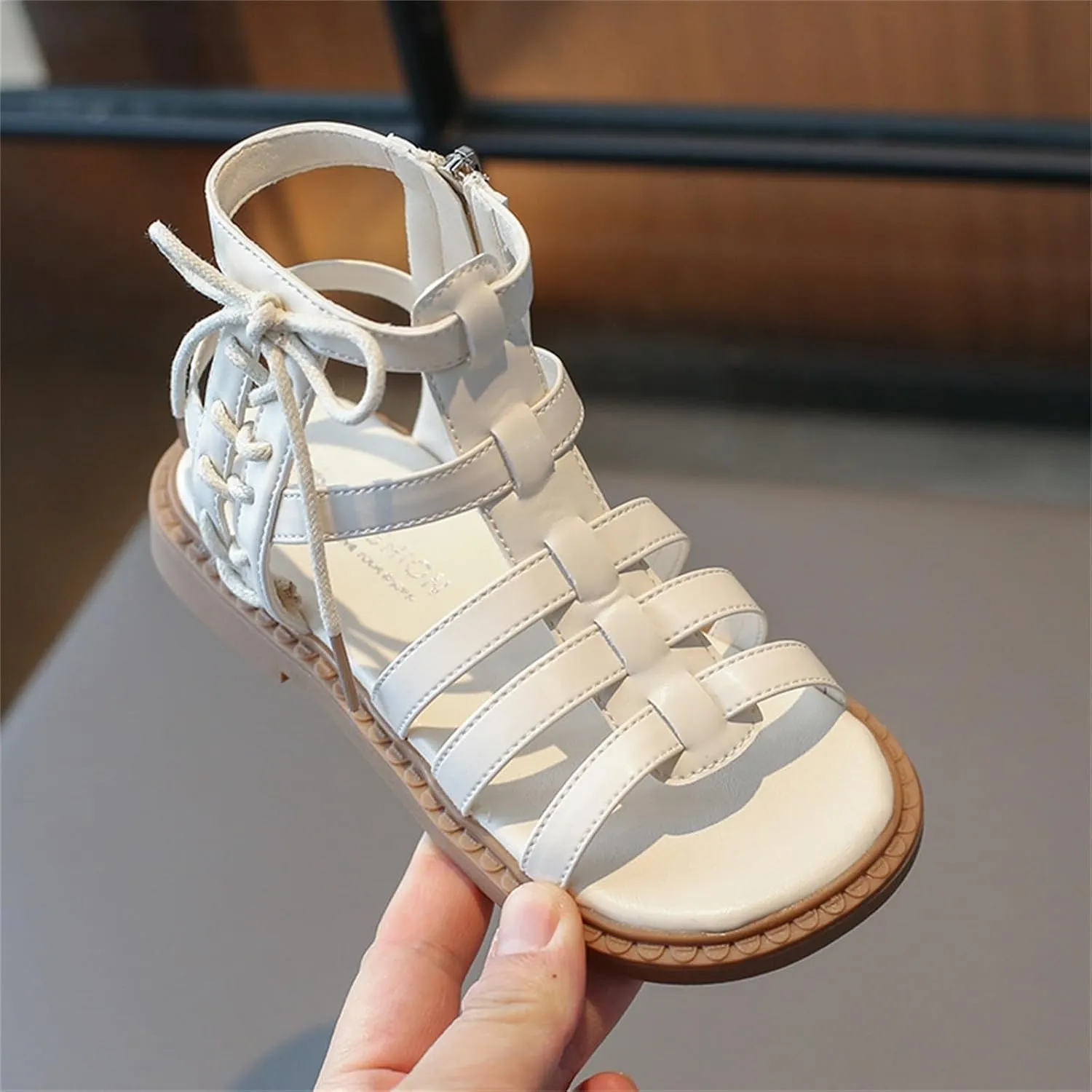 Kids High Top Flat Strappy Sandals for Girls, Retro Roman Open Toe Shoes with Ankle Strap, Cute Preppy Big Kid Shoe