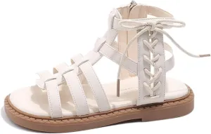 Kids High Top Flat Strappy Sandals for Girls, Retro Roman Open Toe Shoes with Ankle Strap, Cute Preppy Big Kid Shoe