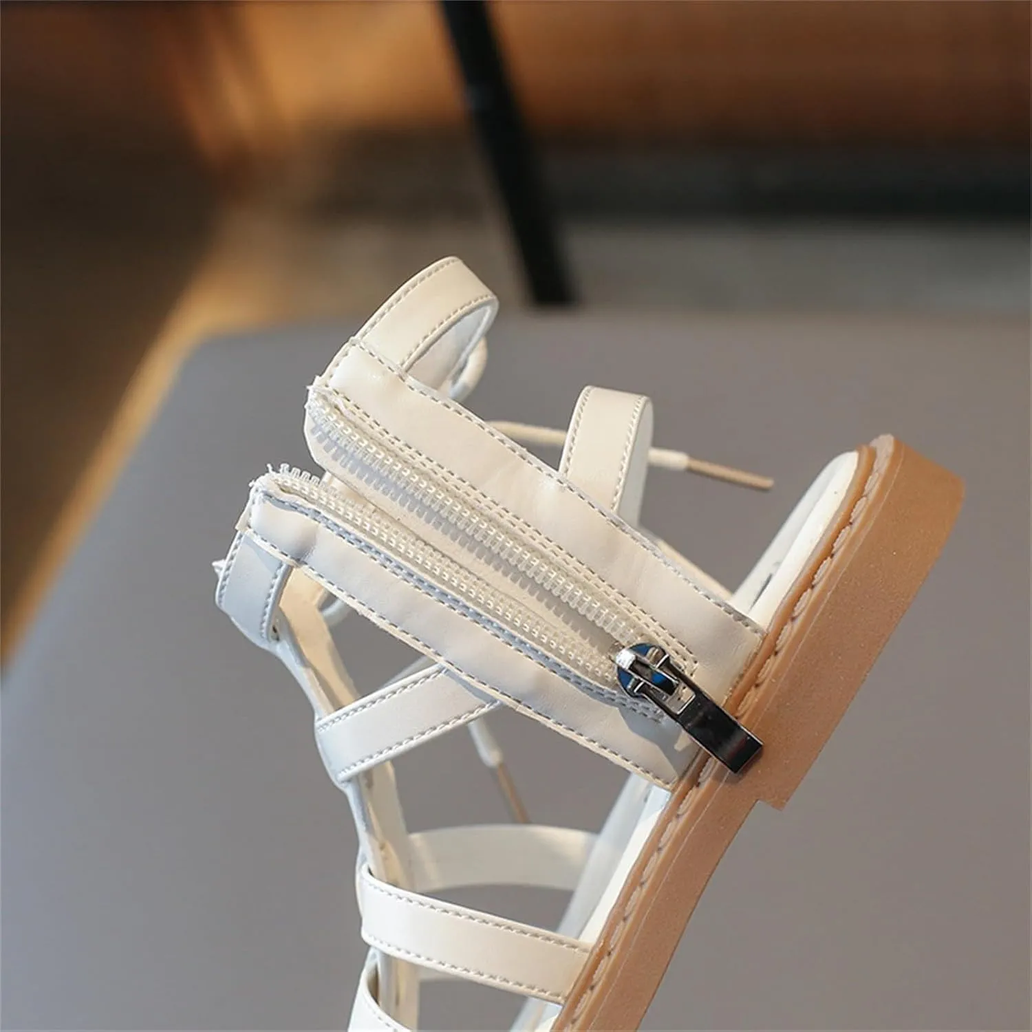 Kids High Top Flat Strappy Sandals for Girls, Retro Roman Open Toe Shoes with Ankle Strap, Cute Preppy Big Kid Shoe