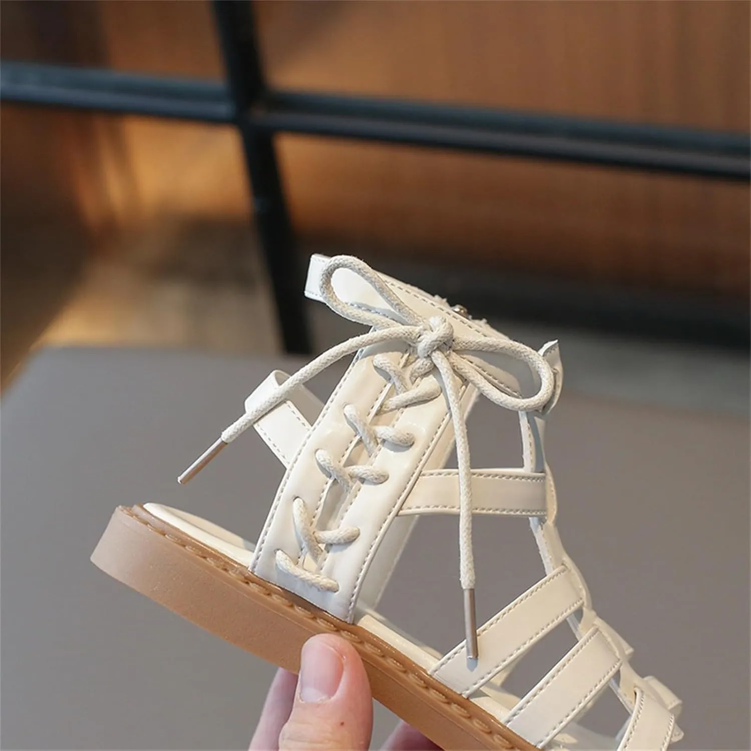 Kids High Top Flat Strappy Sandals for Girls, Retro Roman Open Toe Shoes with Ankle Strap, Cute Preppy Big Kid Shoe