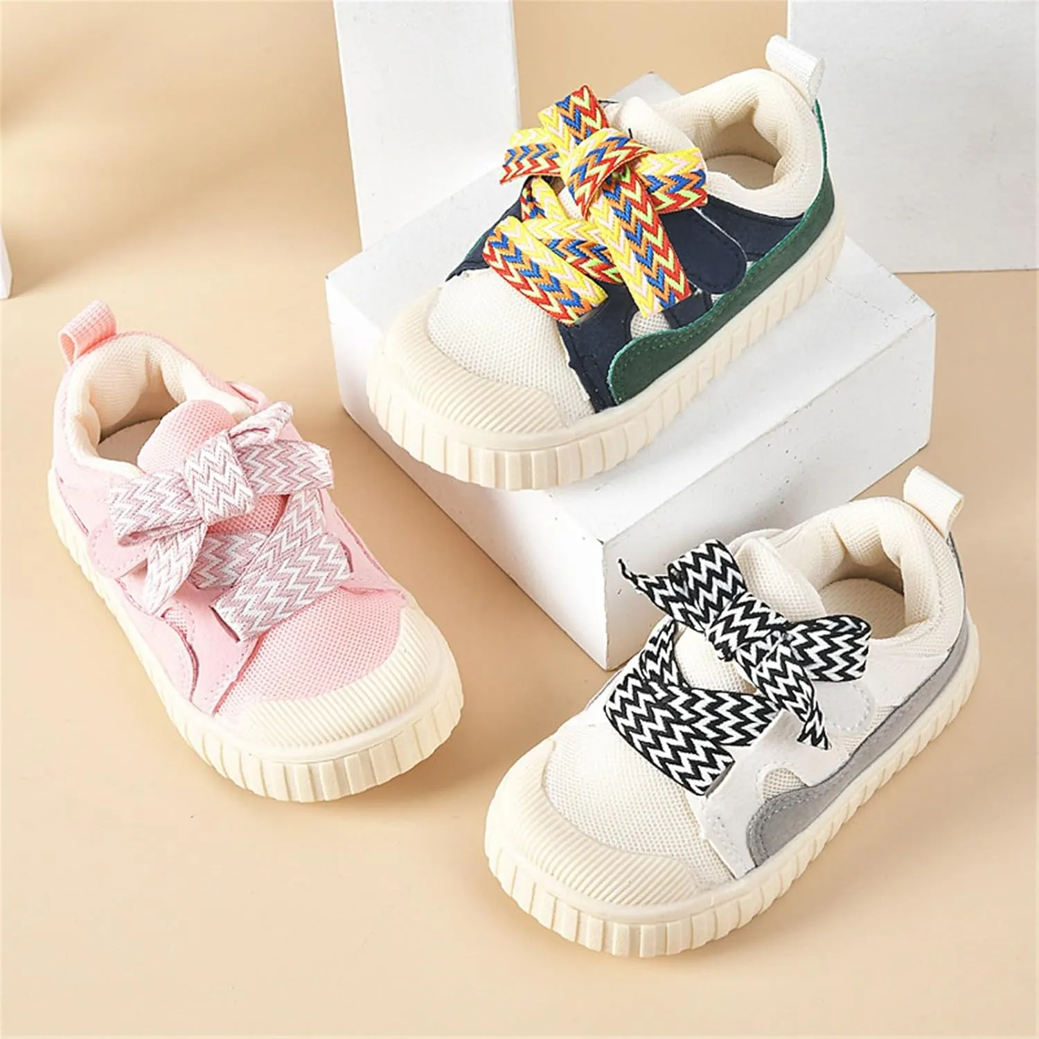 Kids Lace Sneakers Flat Non Slip Running Breathable Sport Shoes Ankle Comfy Boys Girls Non Slip First Walking Shoes