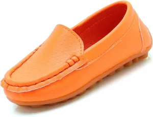Kids Leather Loafers Slip-On Texture Flats Girls Boys Boat Shoes Toddler Soft Sole Moccasins School Tennis Shoes