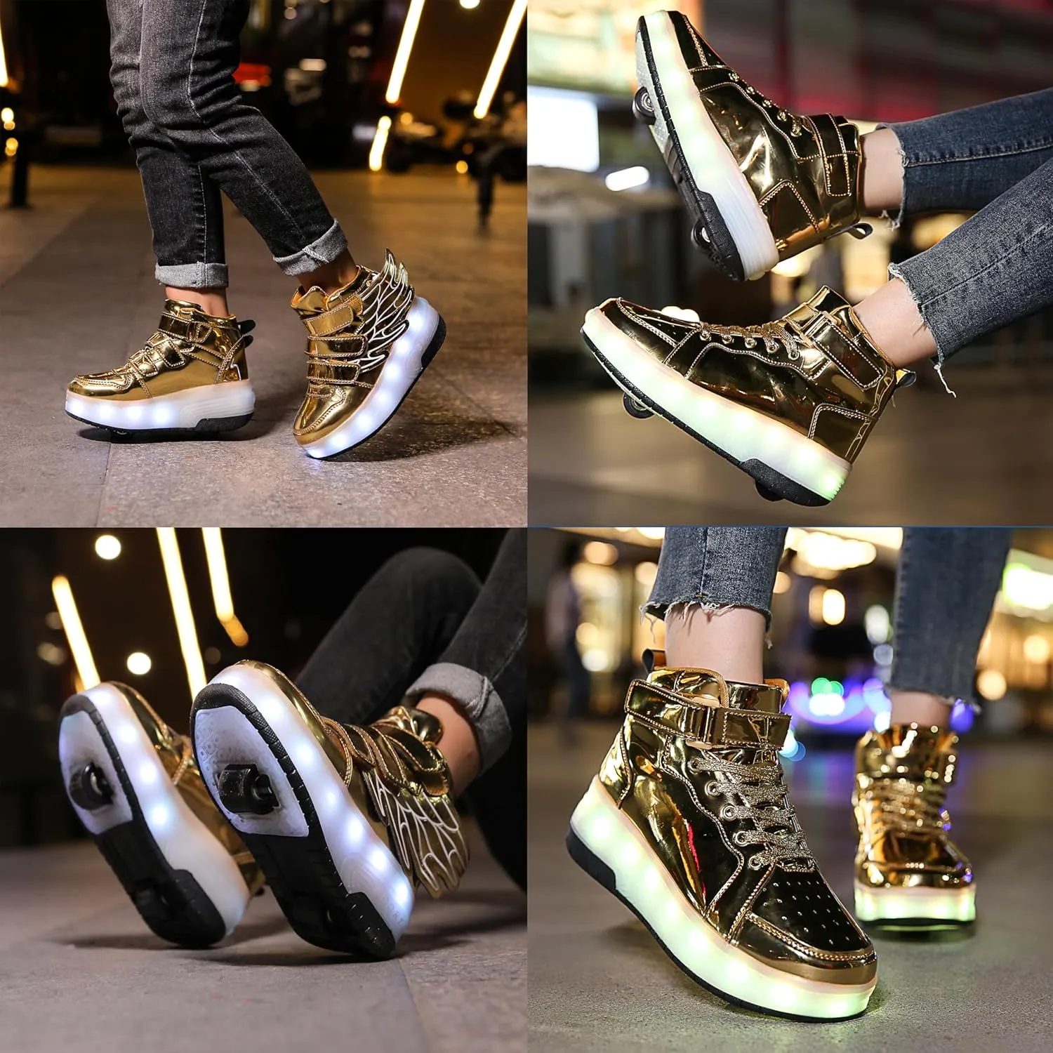 Kids LED Light Up Roller Skate Shoes with Wings Boys Girls USB Chargable Dancing Sneakers for Halloween Christmas Party Pink 30
