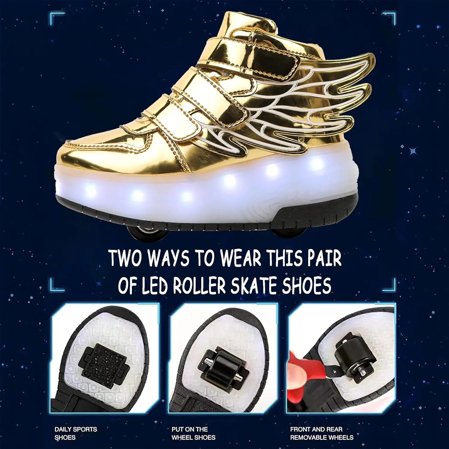 Kids LED Light Up Roller Skate Shoes with Wings Boys Girls USB Chargable Dancing Sneakers for Halloween Christmas Party Pink 30