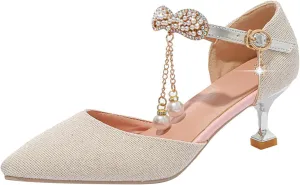 Kids Pointed Toe Heels Pumps for Girls Hook Buckle Pearls Wedding Party Sandal 2025 Toddler Girl Active Sandals