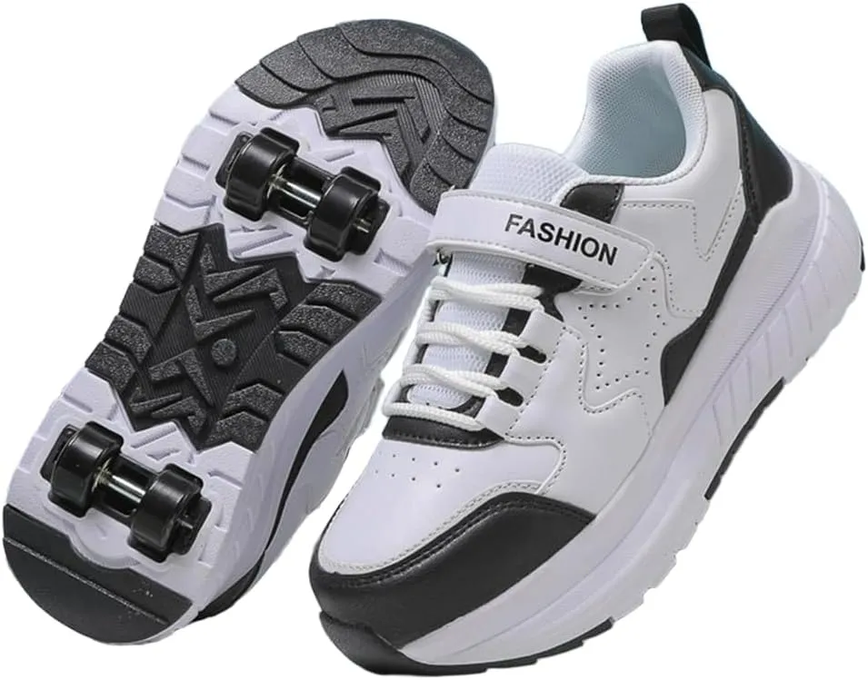 Kids Roller Shoes for Girls Boys, 4-Wheel Removable Roller Skates Sneakers Beginners Wheeled Sports Shoes Outdoor Fitness Trainers