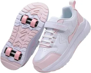 Kids Roller Shoes for Girls Boys, 4-Wheel Removable Roller Skates Sneakers Beginners Wheeled Sports Shoes Outdoor Fitness Trainers