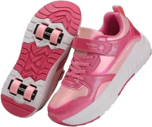 Kids Roller Shoes for Girls Boys, 4-Wheel Removable Roller Skates Sneakers Beginners Wheeled Sports Shoes Outdoor Fitness Trainers
