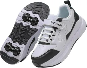 Kids Roller Shoes for Girls Boys, 4-Wheel Removable Roller Skates Sneakers Beginners Wheeled Sports Shoes Outdoor Fitness Trainers