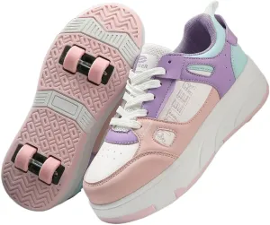 Kids Roller Shoes for Girls Boys, 4-Wheel Removable Roller Skates Sneakers Beginners Wheeled Sports Shoes Outdoor Fitness Trainers