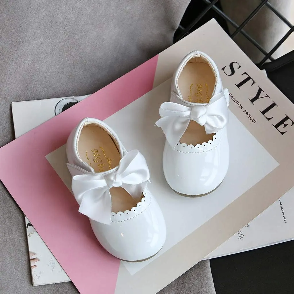 Kids Toddler Girls Leather Shoes Sandals Knot Princess Baby Shoes Round Toe Bow Soft Bottom Wedding Dress Flat Shoes