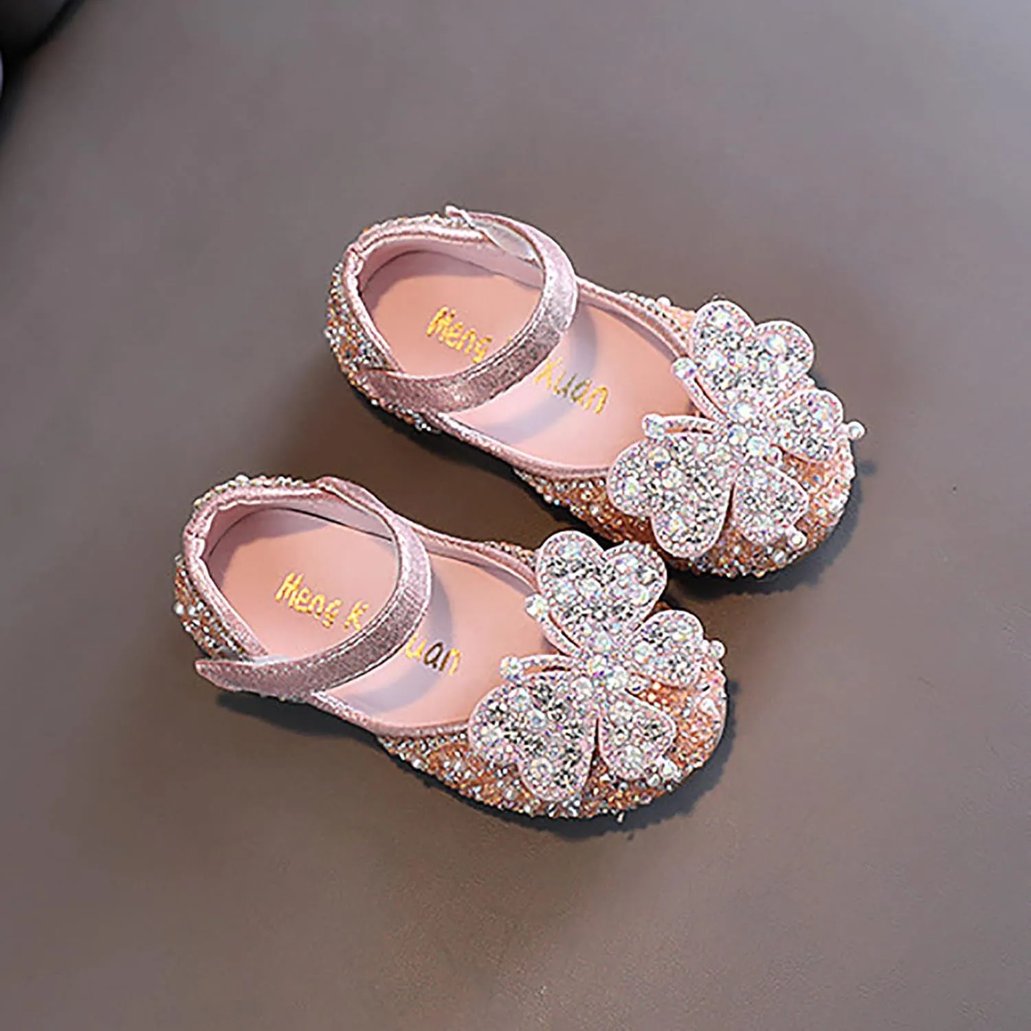 Kids Toddler Girls Rhinestones Butterfly Dress Shoes Flat Bottom Cute Princess Sandals Flower Wedding Party Shoes