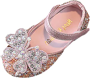Kids Toddler Girls Rhinestones Butterfly Dress Shoes Flat Bottom Cute Princess Sandals Flower Wedding Party Shoes