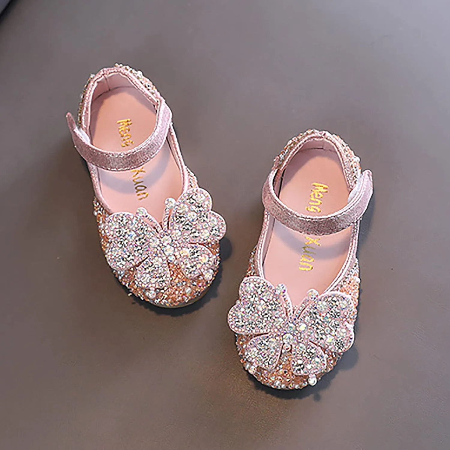 Kids Toddler Girls Rhinestones Butterfly Dress Shoes Flat Bottom Cute Princess Sandals Flower Wedding Party Shoes