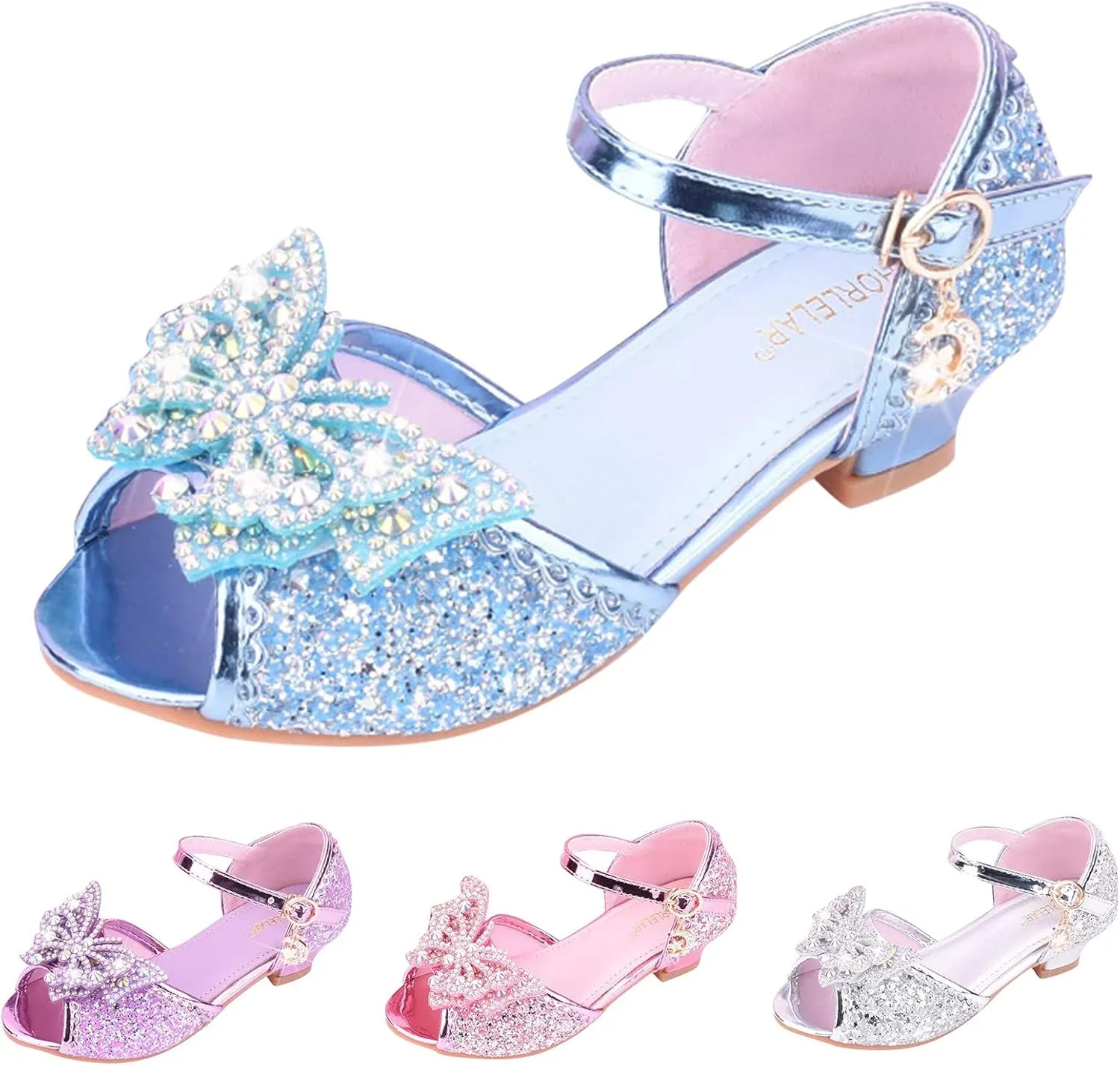 Kids Toddler Girls Rhinestones Butterfly Dress Shoes Wedding Party Open Toe Heel Mary Jane Princess Flower Shoes