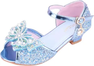 Kids Toddler Girls Rhinestones Butterfly Dress Shoes Wedding Party Open Toe Heel Mary Jane Princess Flower Shoes