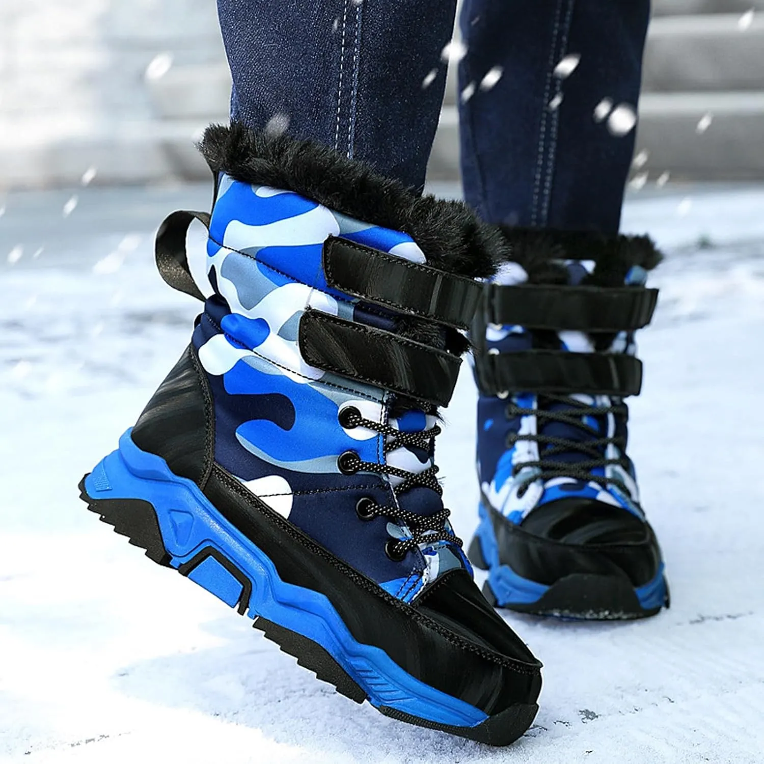 Kids Unisex Winter Boots Camouflage Tie Dye Print Comfortable Water-Proof Fleece Warm Thicken Cozy Snow Boots Large