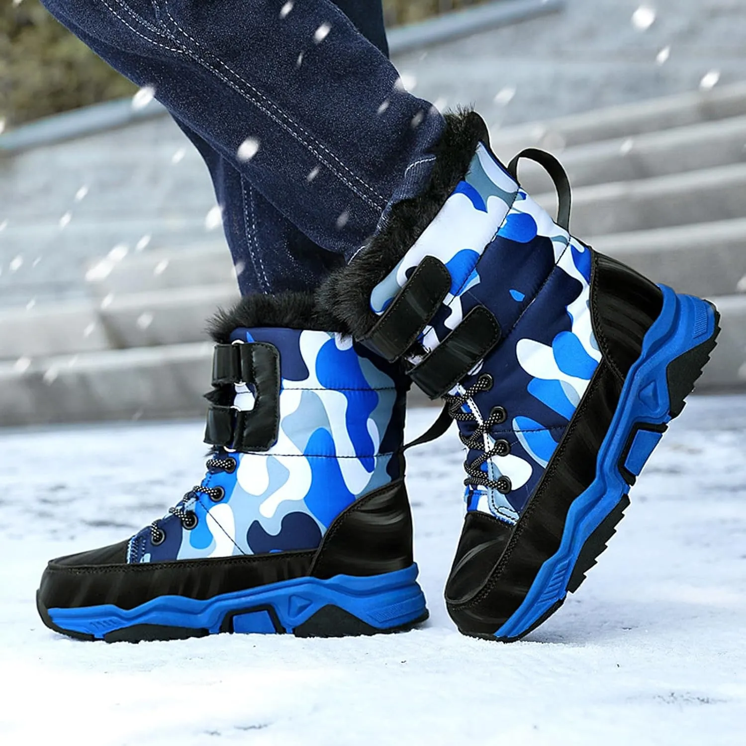 Kids Unisex Winter Boots Camouflage Tie Dye Print Comfortable Water-Proof Fleece Warm Thicken Cozy Snow Boots Large