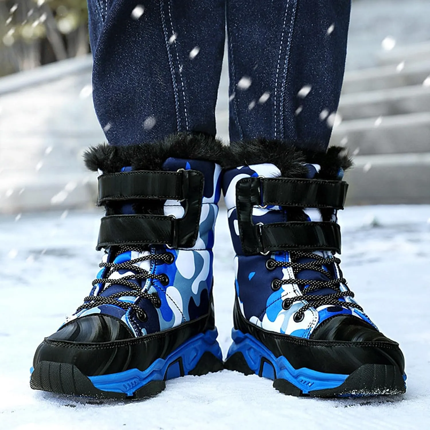 Kids Unisex Winter Boots Camouflage Tie Dye Print Comfortable Water-Proof Fleece Warm Thicken Cozy Snow Boots Large