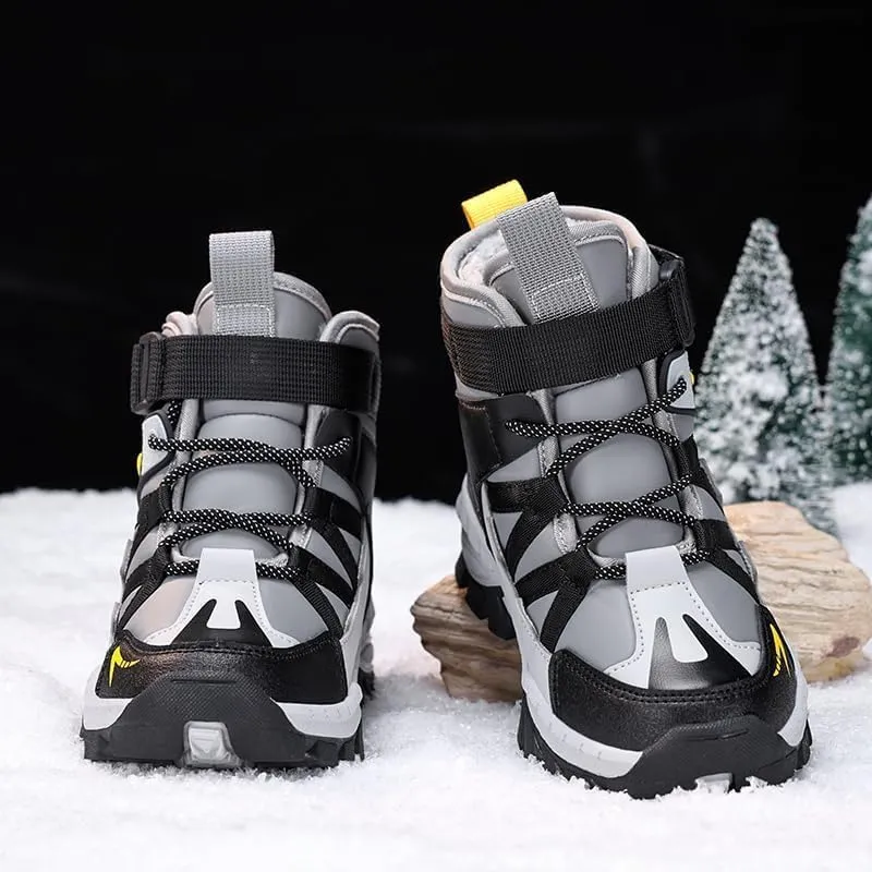 Kids Water Resistant Hiking Boots,Girls Boys High Top Hiking Boots with Steel Buckle Non-Slip,Boys Girls Outdoor Warm Winter Snow Boots suitable for Outdoor Adventure and Trekking