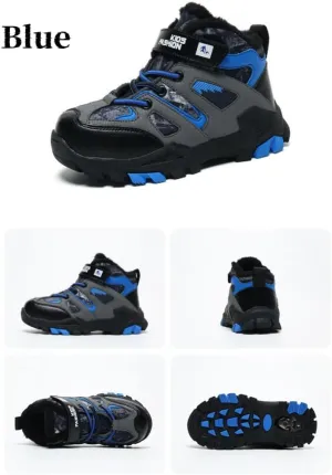 Kids Water Resistant Hiking Boots,Girls Boys High Top Hiking Boots with Steel Buckle Non-Slip,Boys Girls Outdoor Warm Winter Snow Boots suitable for Outdoor Adventure and Trekking