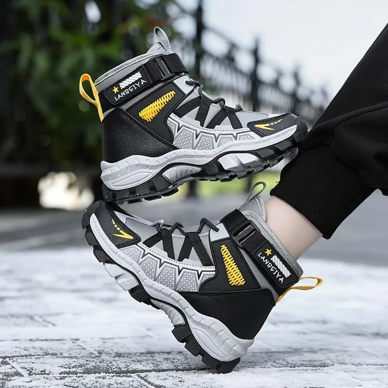 Kids Water Resistant Hiking Boots,Girls Boys High Top Hiking Boots with Steel Buckle Non-Slip,Boys Girls Outdoor Warm Winter Snow Boots suitable for Outdoor Adventure and Trekking