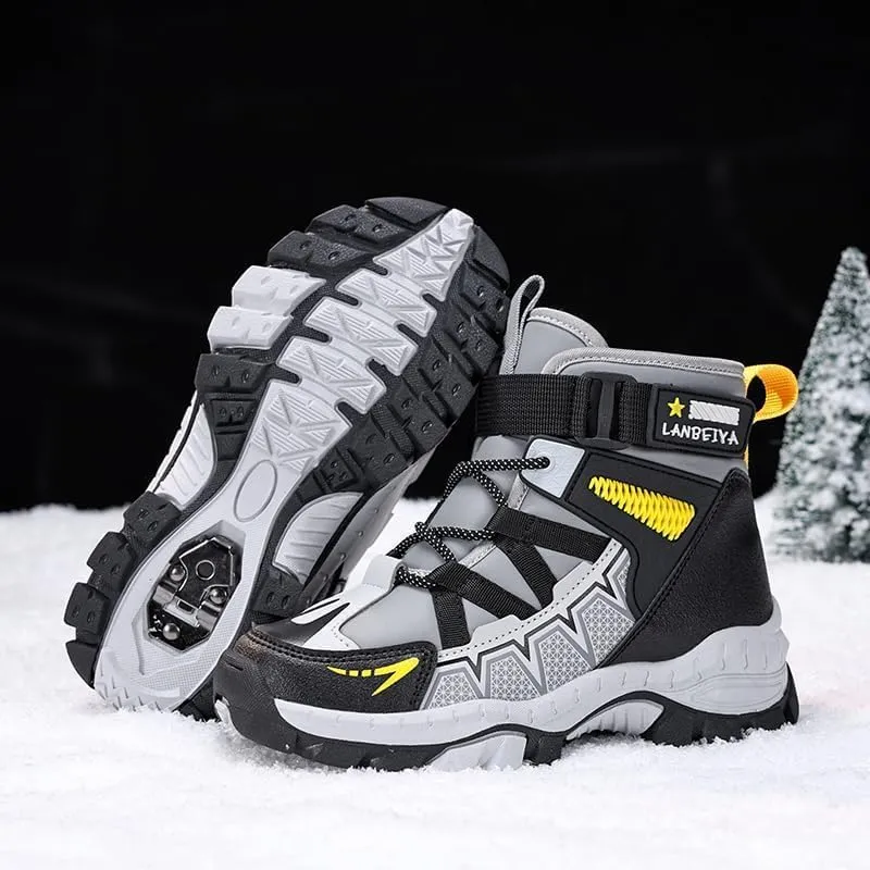 Kids Water Resistant Hiking Boots,Girls Boys High Top Hiking Boots with Steel Buckle Non-Slip,Boys Girls Outdoor Warm Winter Snow Boots suitable for Outdoor Adventure and Trekking
