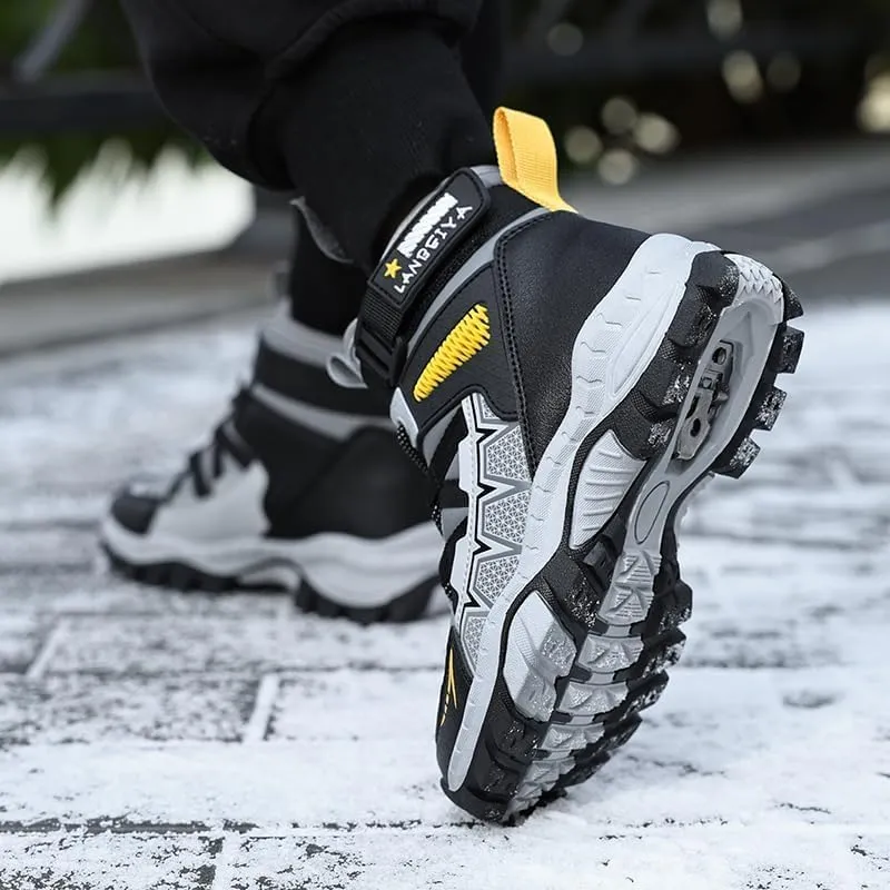 Kids Water Resistant Hiking Boots,Girls Boys High Top Hiking Boots with Steel Buckle Non-Slip,Boys Girls Outdoor Warm Winter Snow Boots suitable for Outdoor Adventure and Trekking