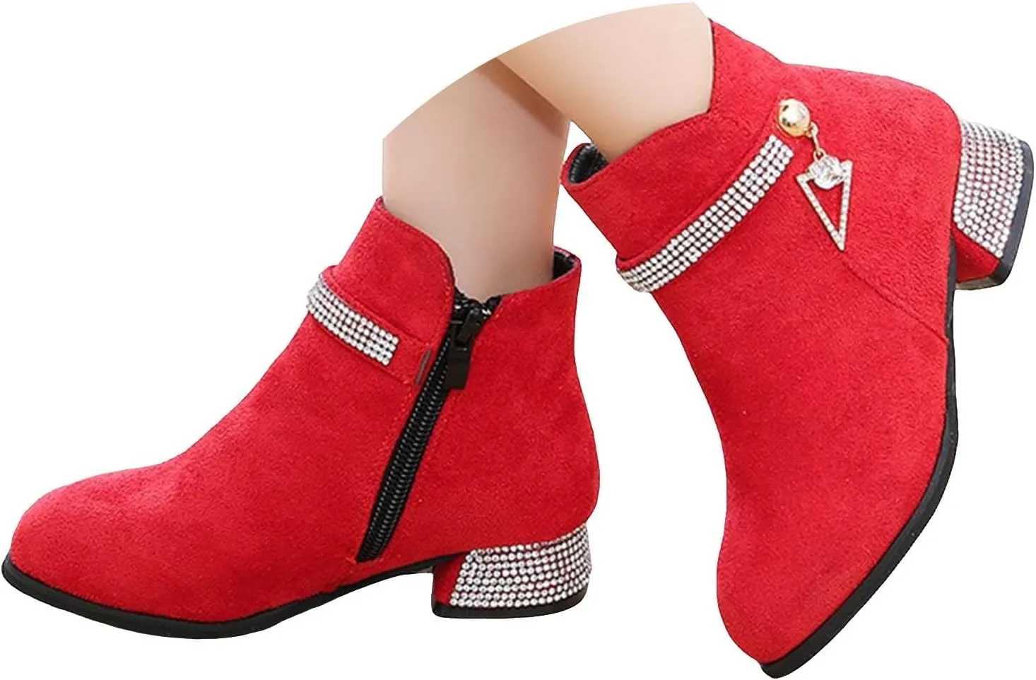 Kids Winter Boots Girls Dress Boots Short Shoes Girls Comfort Ankle Boots Low Chunky Heel Side Zipper Dress Boots