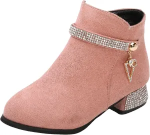 Kids Winter Boots Girls Dress Boots Short Shoes Girls Comfort Ankle Boots Low Chunky Heel Side Zipper Dress Boots