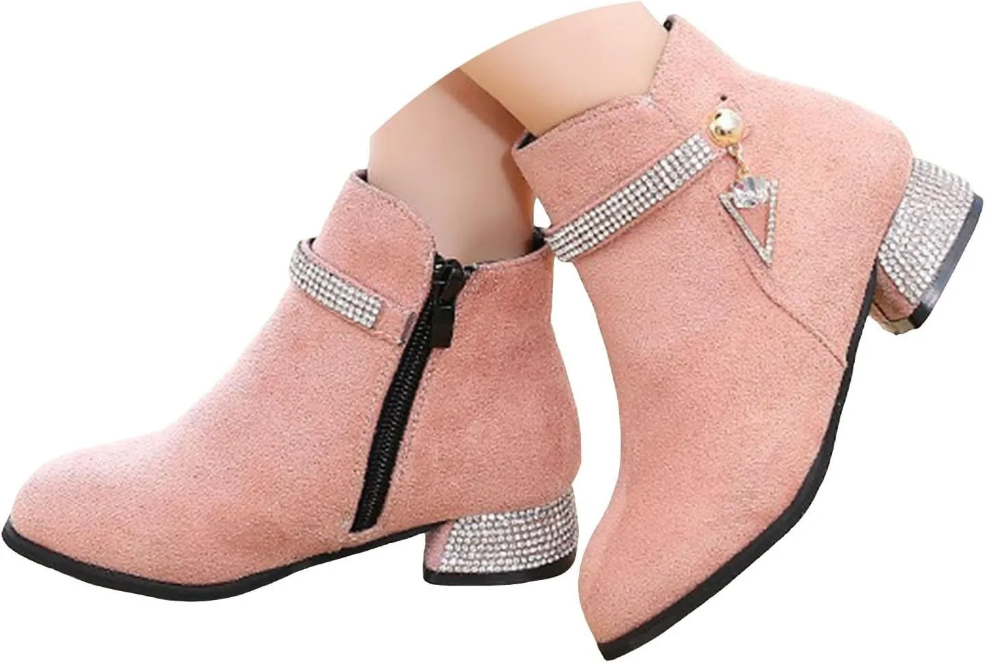 Kids Winter Boots Girls Dress Boots Short Shoes Girls Comfort Ankle Boots Low Chunky Heel Side Zipper Dress Boots