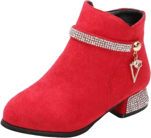 Kids Winter Boots Girls Dress Boots Short Shoes Girls Comfort Ankle Boots Low Chunky Heel Side Zipper Dress Boots