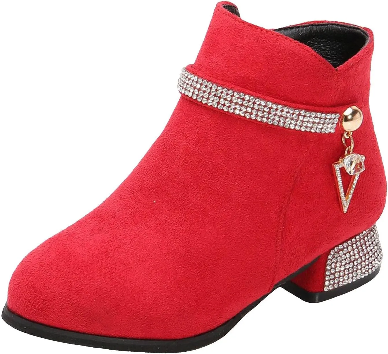 Kids Winter Boots Girls Dress Boots Short Shoes Girls Comfort Ankle Boots Low Chunky Heel Side Zipper Dress Boots