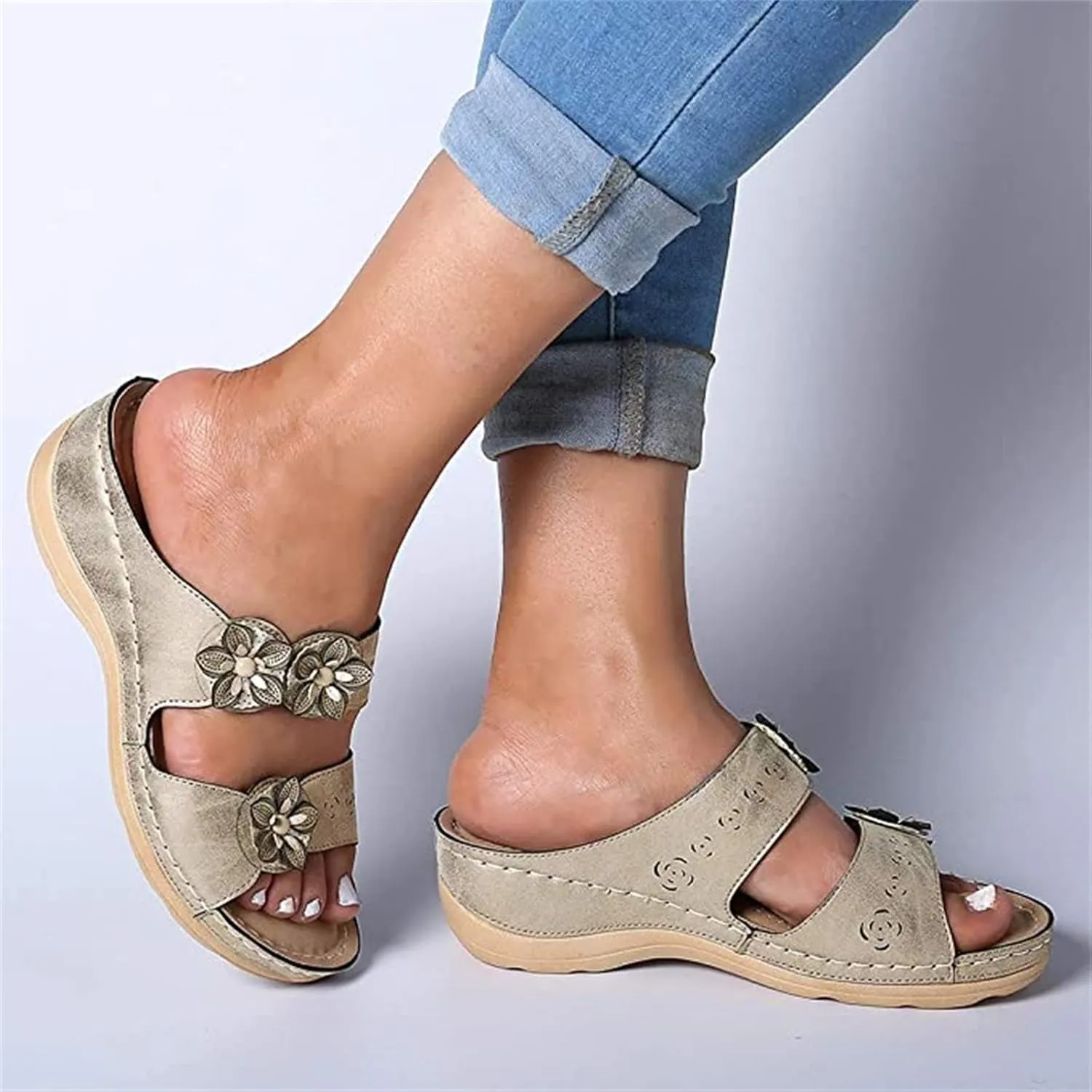 Ladmiple Orthotic Dress Sandals For Women With Arch Support Orthopedic Slides Summer Flip Flops for Plantar Fasciitis