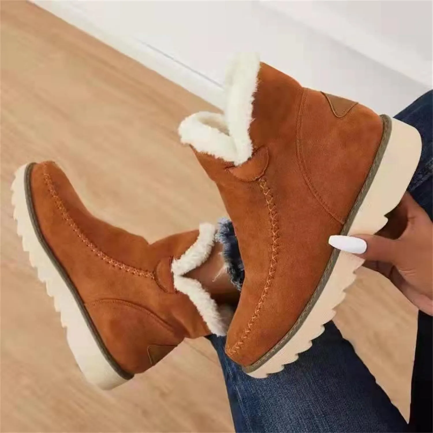 Ladmiple Winter Boots For Women Fashion Warm Snow Ankle Booties Comfortable Slip On Outdoor Fur Lined Walking Shoes