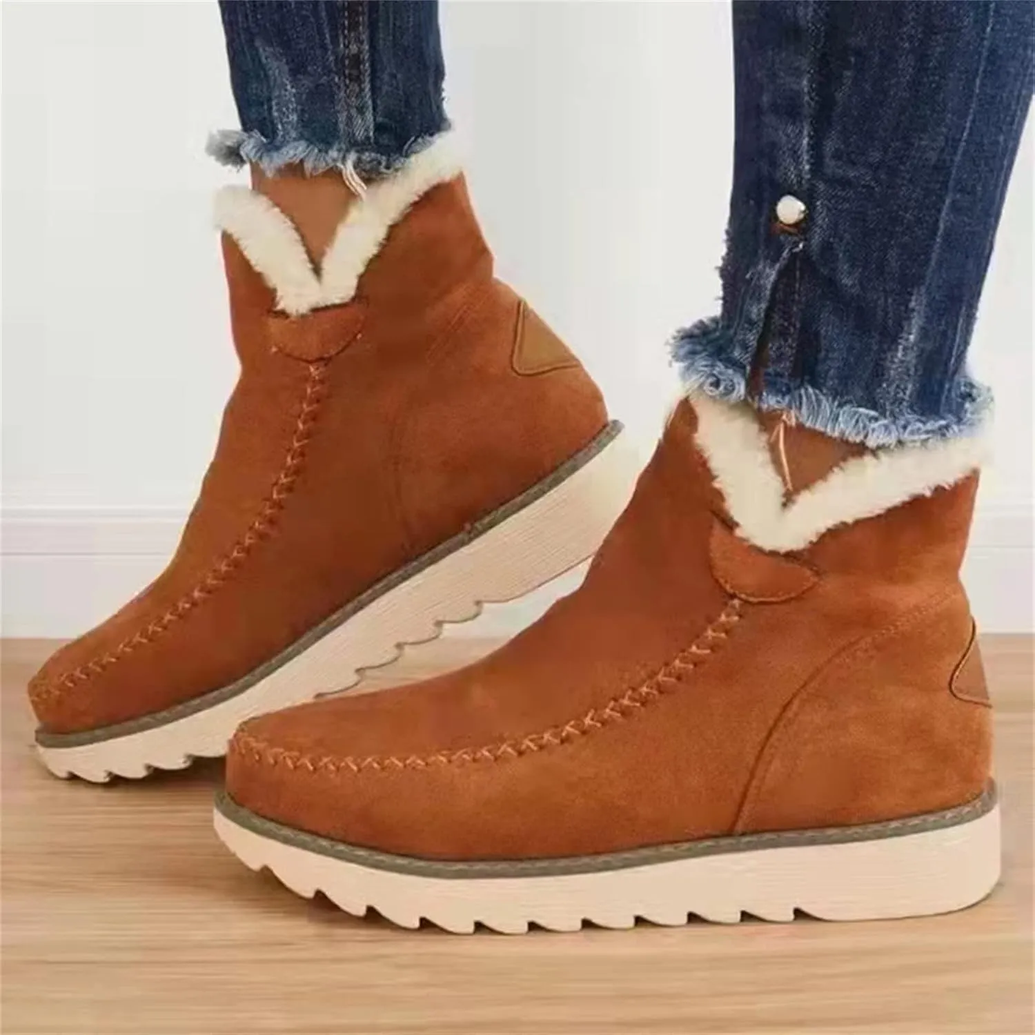Ladmiple Winter Boots For Women Fashion Warm Snow Ankle Booties Comfortable Slip On Outdoor Fur Lined Walking Shoes