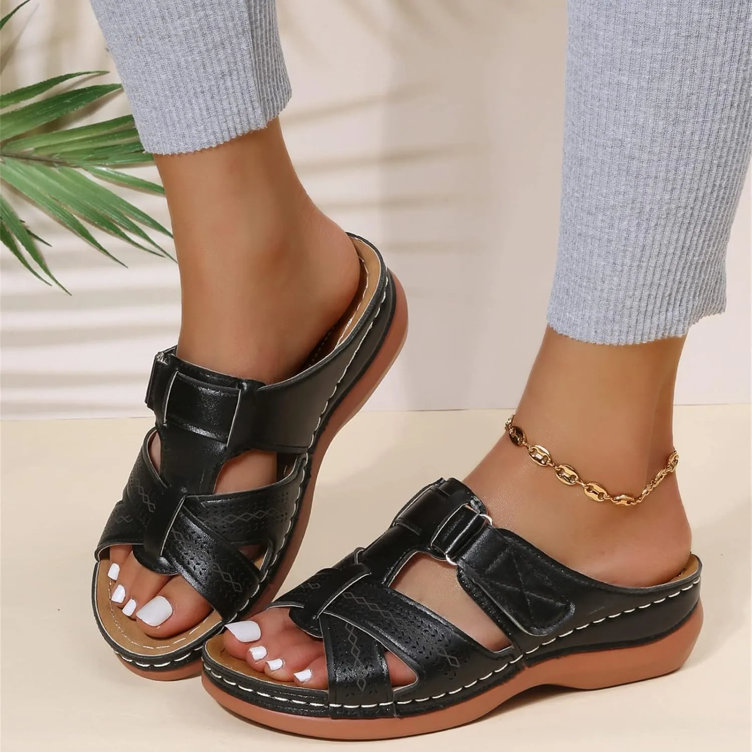 Ladmiple Women's Sandals Comfortable With Arch Support Orthotic Flips Flops for Flat feet Plantar Fasciitis Orthopedic Slides