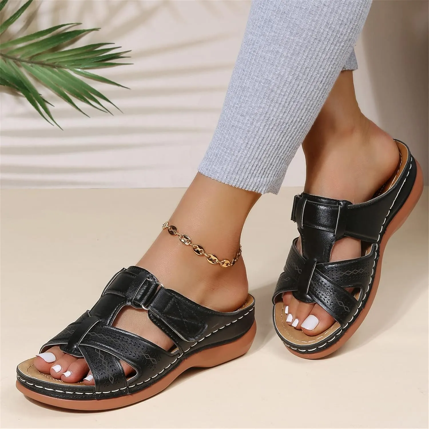 Ladmiple Women's Sandals Comfortable With Arch Support Orthotic Flips Flops for Flat feet Plantar Fasciitis Orthopedic Slides