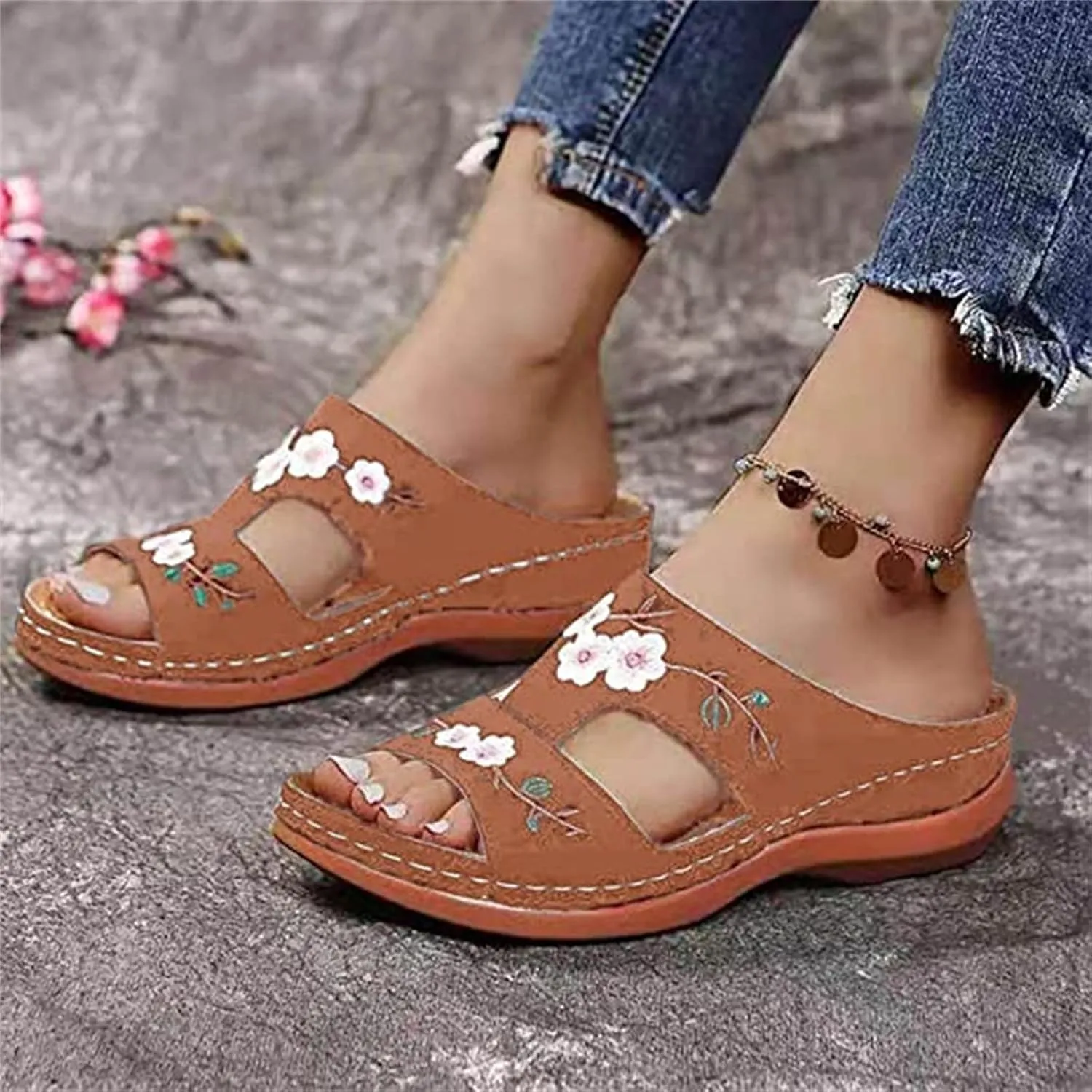 Ladmiple Womens Sandals Dressy Summer Comfortable Slip On Orthotic Flip Flops Casual Orthopedic Slides With Arch Support