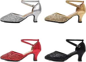 Latin Dance Shoes for Women Women Dance Shoes Square Latin Mid-high Heels Social Soft Sole Dance Shoes(5.5cm red Wool Bottom,37)