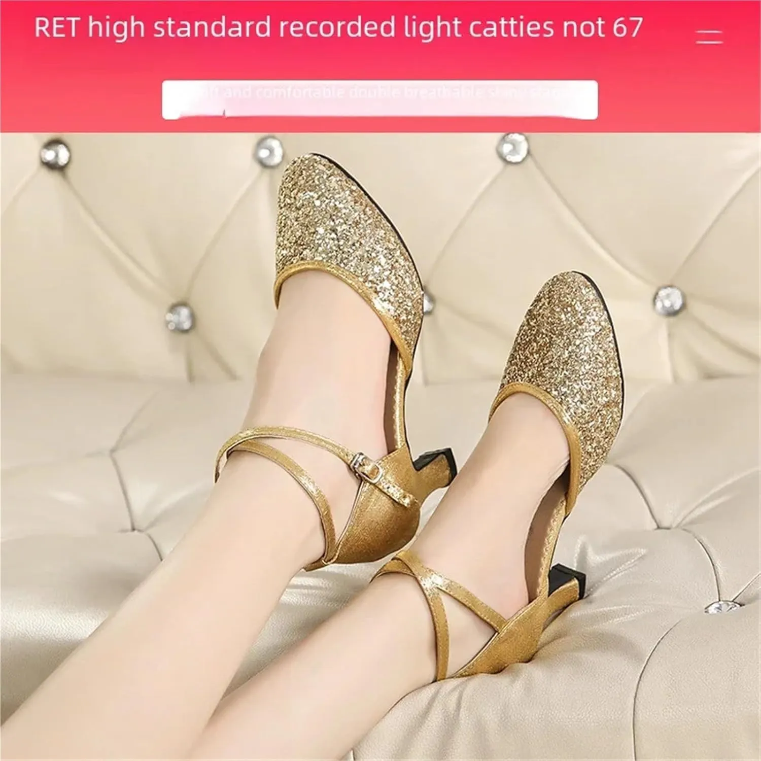 Latin Dance Shoes for Women Women Dance Shoes Square Latin Mid-high Heels Social Soft Sole Dance Shoes(5.5cm red Wool Bottom,37)