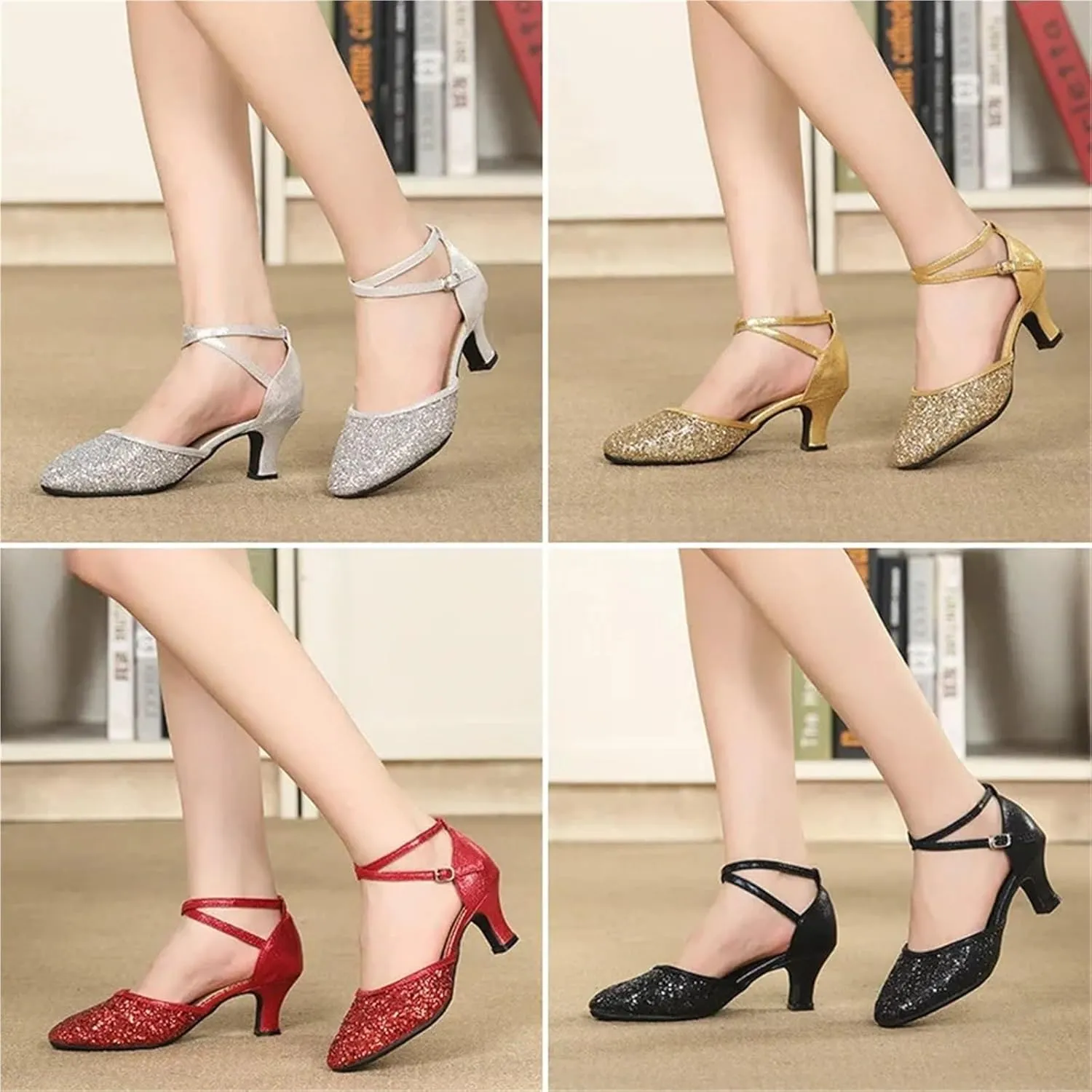 Latin Dance Shoes for Women Women Dance Shoes Square Latin Mid-high Heels Social Soft Sole Dance Shoes(5.5cm red Wool Bottom,37)