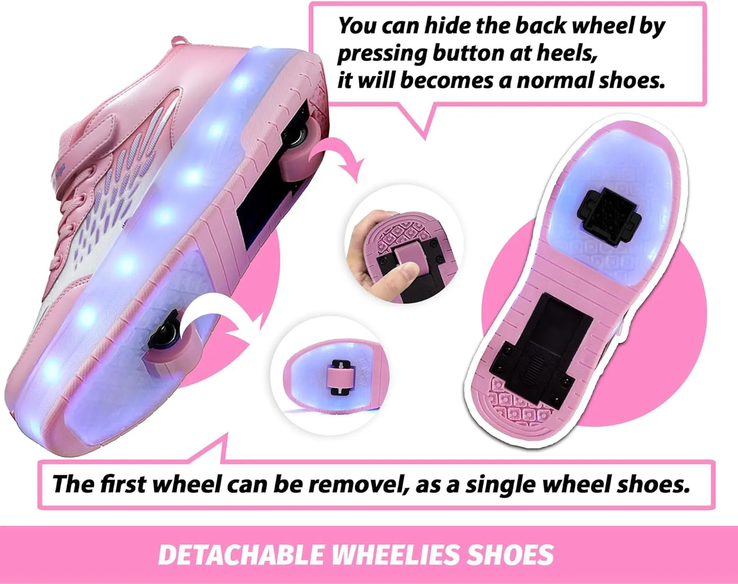 LED Roller Skate Shoes for Kids Boys Girls Light Up Roller Sneakers with Detachable Wheels Rechargeable Flashing Wheeled Shoes