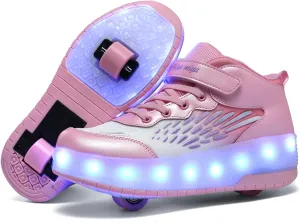LED Roller Skate Shoes for Kids Boys Girls Light Up Roller Sneakers with Detachable Wheels Rechargeable Flashing Wheeled Shoes