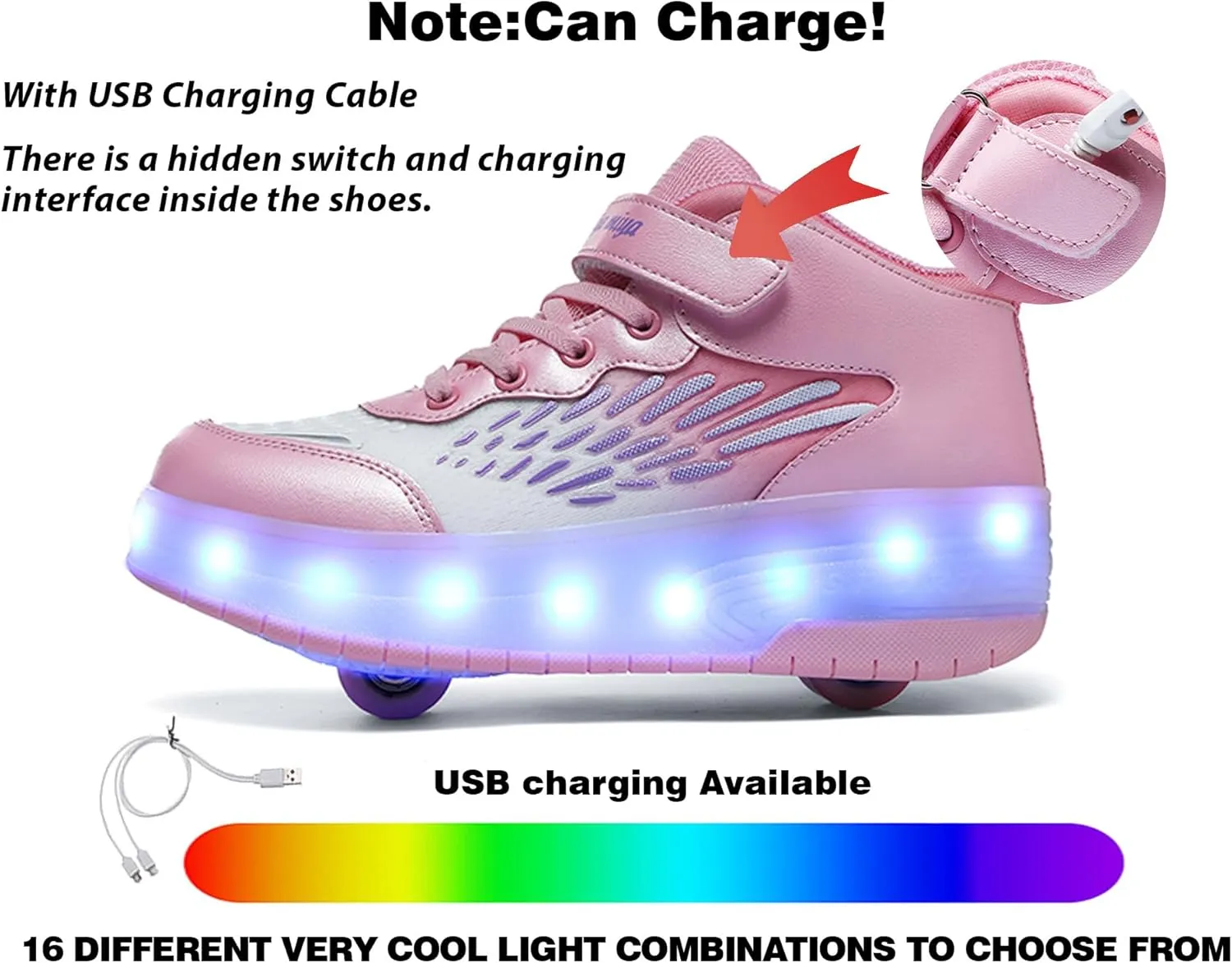 LED Roller Skate Shoes for Kids Boys Girls Light Up Roller Sneakers with Detachable Wheels Rechargeable Flashing Wheeled Shoes