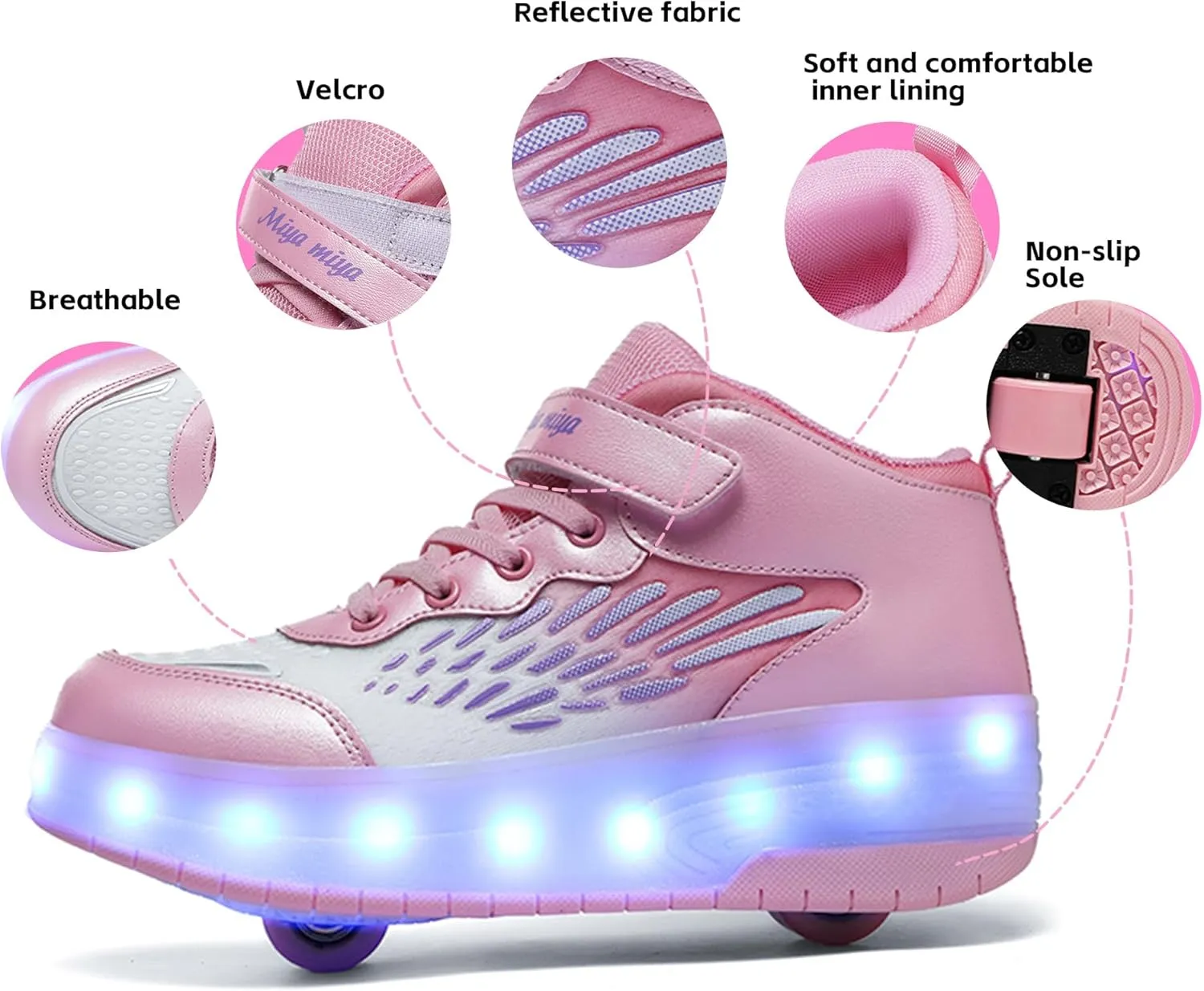 LED Roller Skate Shoes for Kids Boys Girls Light Up Roller Sneakers with Detachable Wheels Rechargeable Flashing Wheeled Shoes