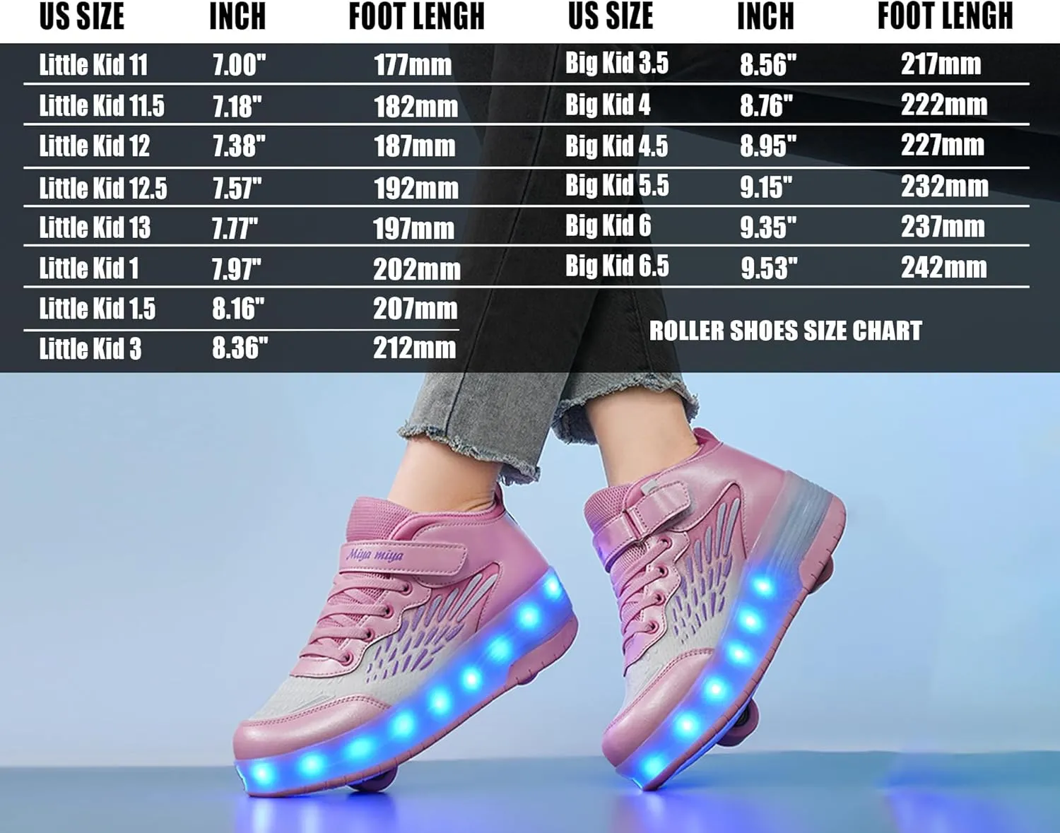 LED Roller Skate Shoes for Kids Boys Girls Light Up Roller Sneakers with Detachable Wheels Rechargeable Flashing Wheeled Shoes