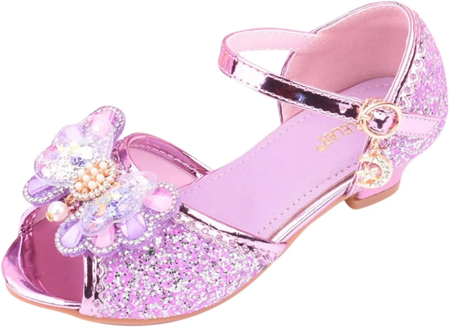 Little Girls Glitter Sandals Low Heels Shiny Dress Shoes with Bow Party Wedding Flower Girl Shoe for Toddler Kids
