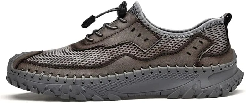 LLTMALL Men's Mesh Handmade Leather Climbing Sneakers Outdoor Non-Slip Trekking Hiking Shoes